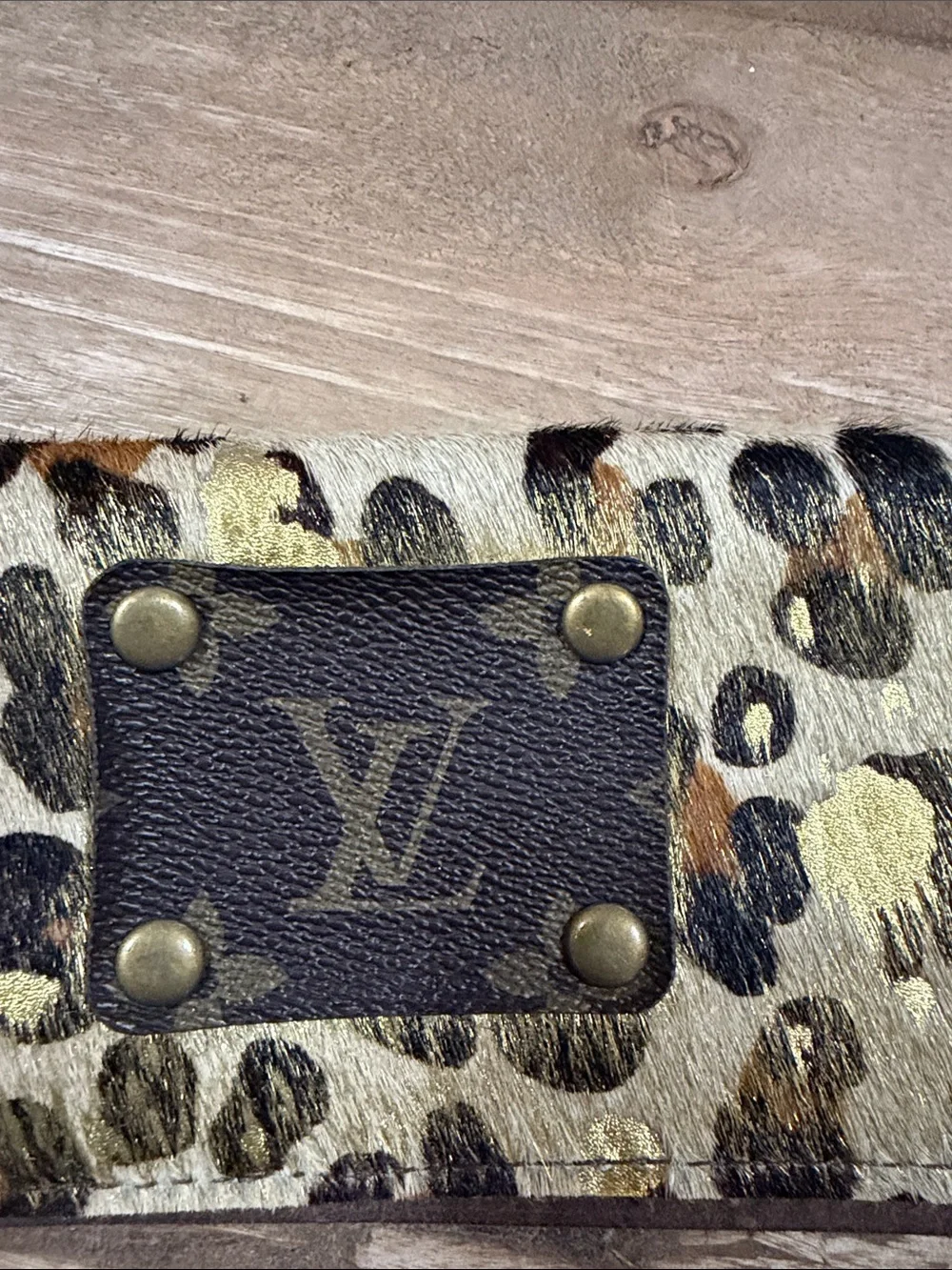 Keep It Gypsy Brand Upcycled  Leopard Print Continental Wallet in Gold and Brown